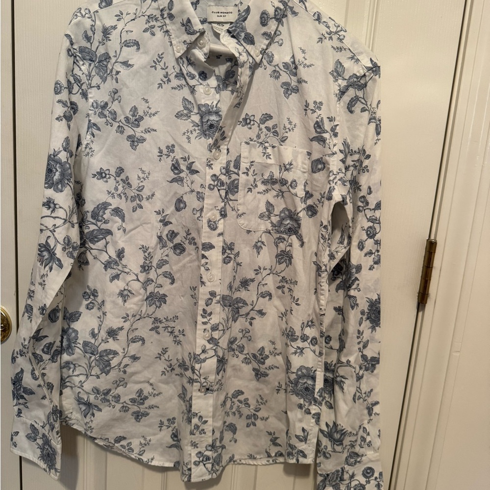 Club Monaco Blue and White Floral Shirt